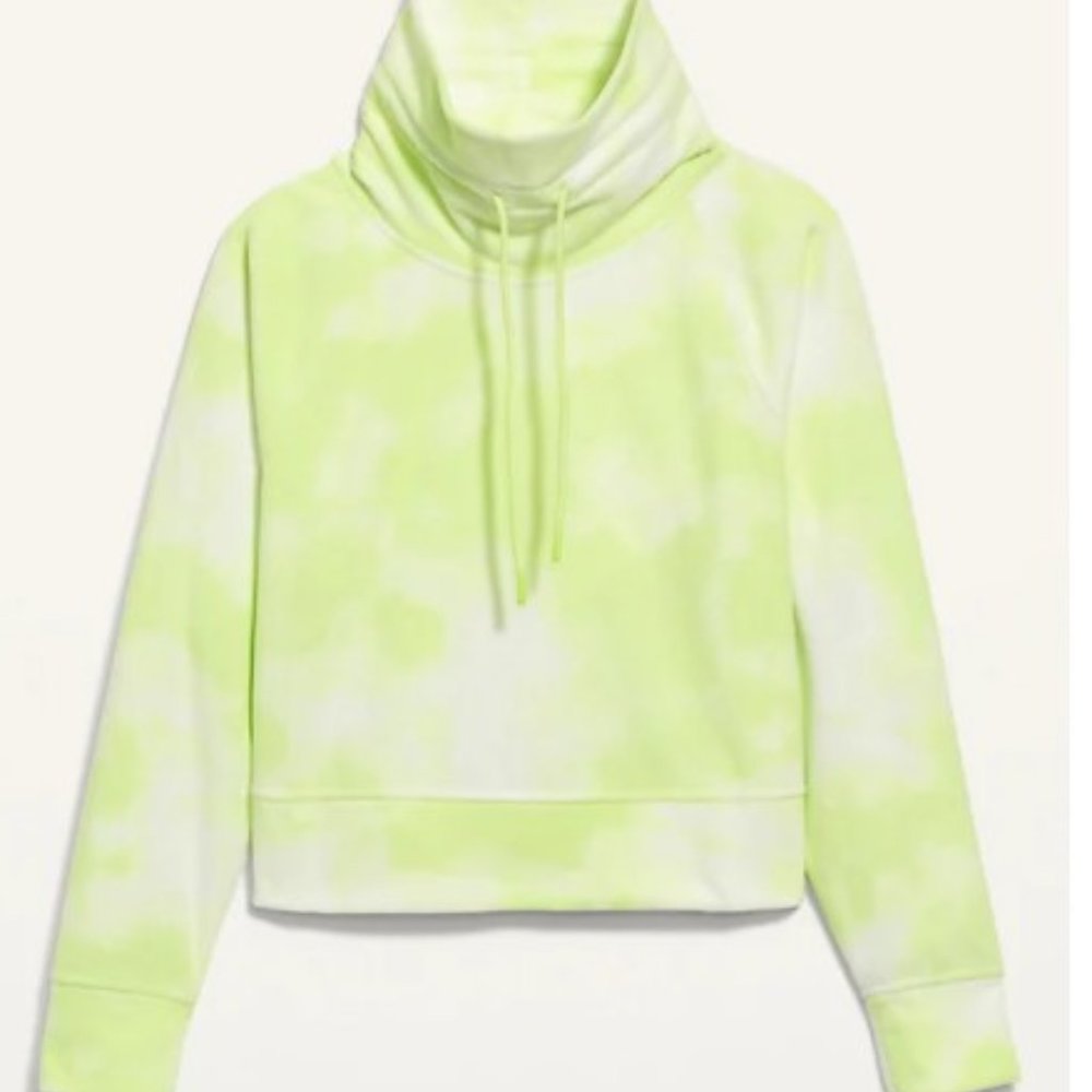 Funnel-Neck Cropped Microfleece Sweatshirt for Women- LIME TIE-DYE